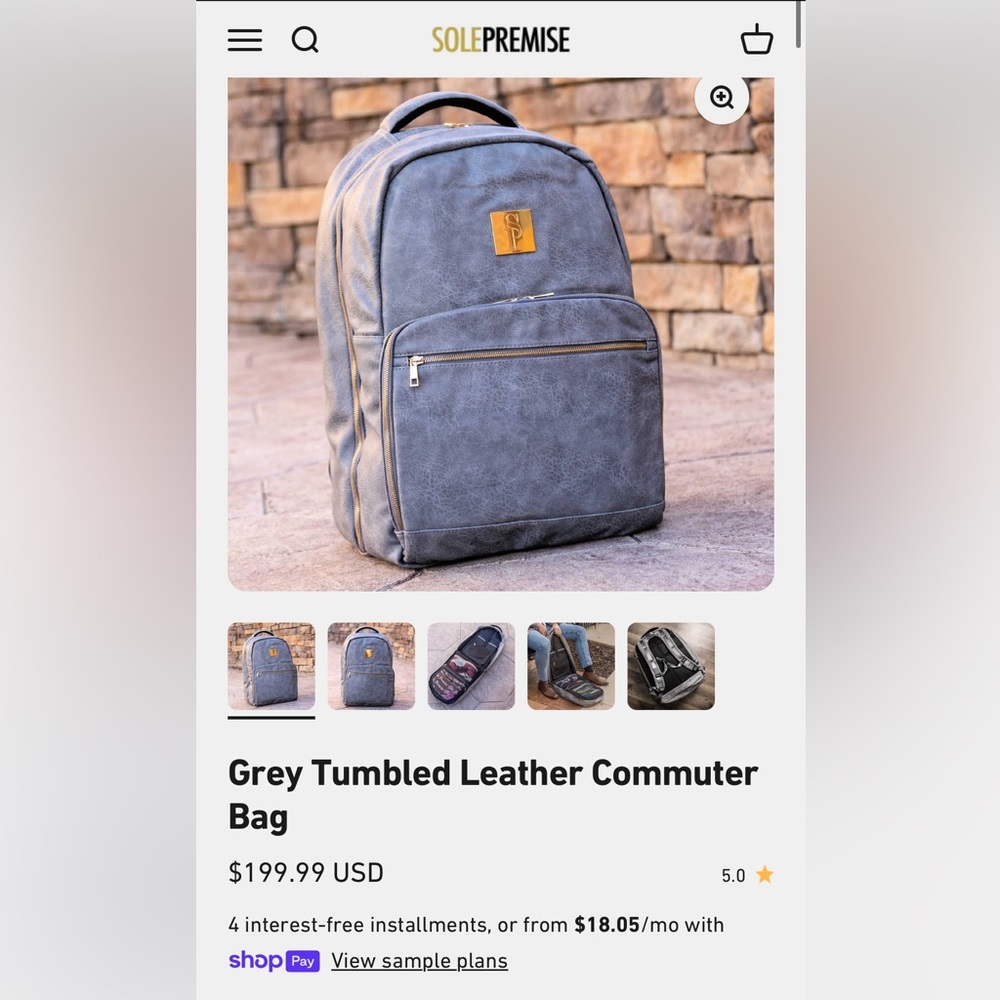 SolePremise Grey Tumbled Leather Commuter Bag